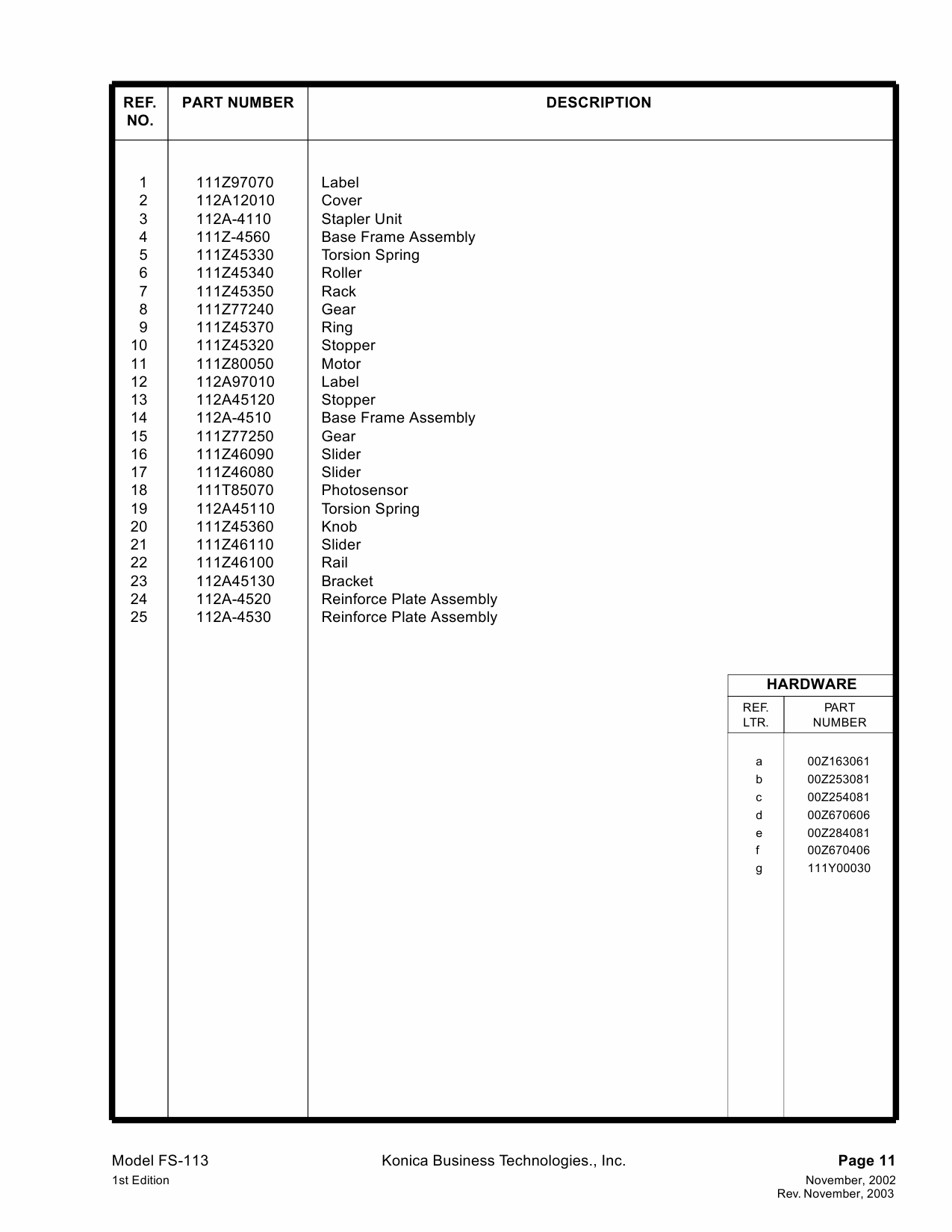 Konica-Minolta Options FS-113 Parts Manual-5